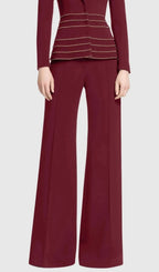 Sandy Trim Embellished Blazer & Pants Set - Wine Flowering Girl