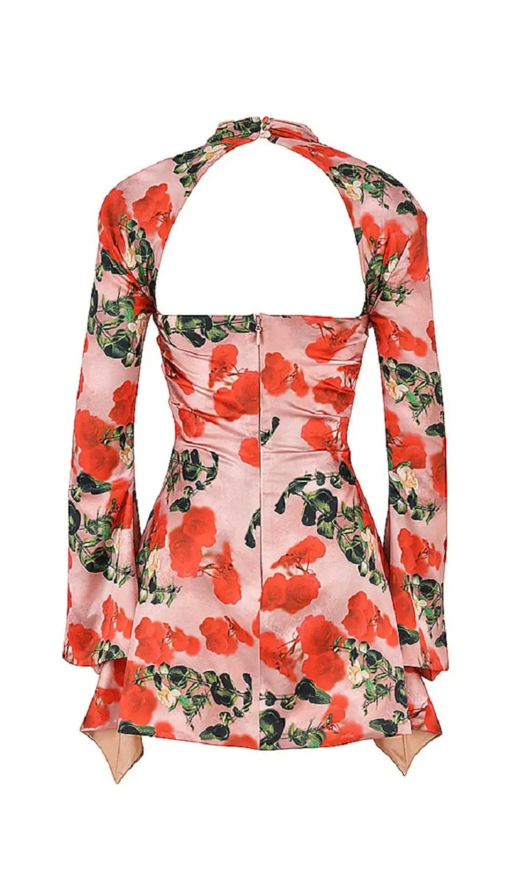 Rose Print Cut Out Draped Mini Dress Flowering Girl