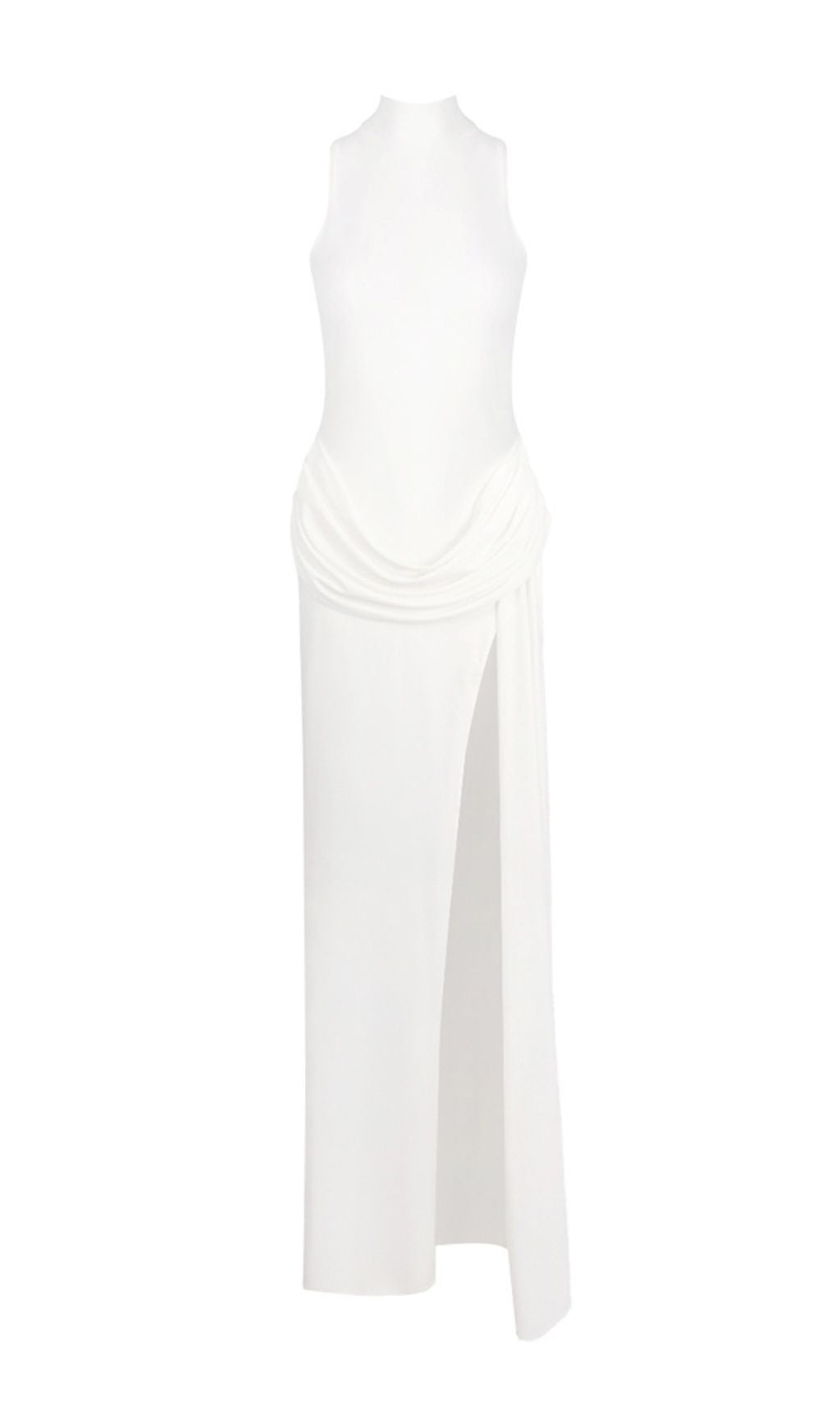 Gryta White Halter Ruched Maxi Dress Flowering Girl