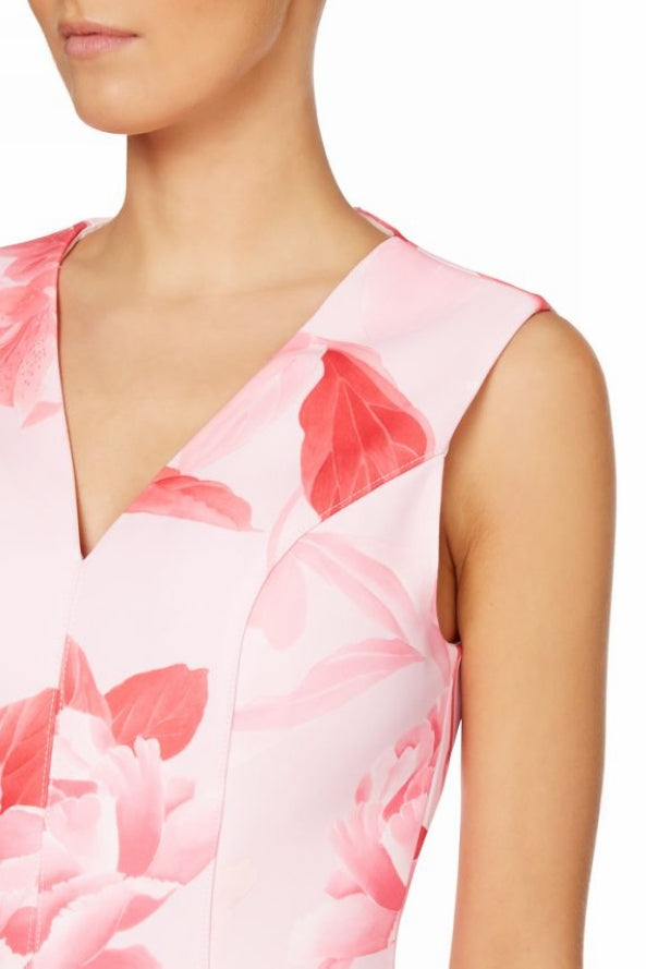 Sherry Multi Pink Floral Print v-Neck Mini Dress Flowering Girl