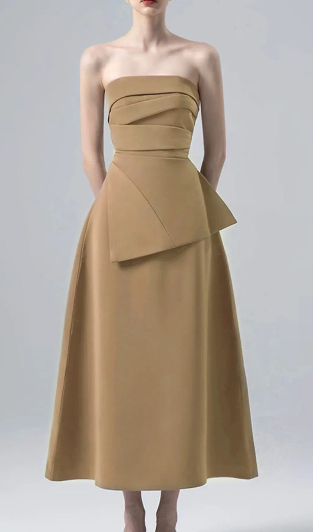 Binh Khaki Strapless Midi Dress Flowering Girl