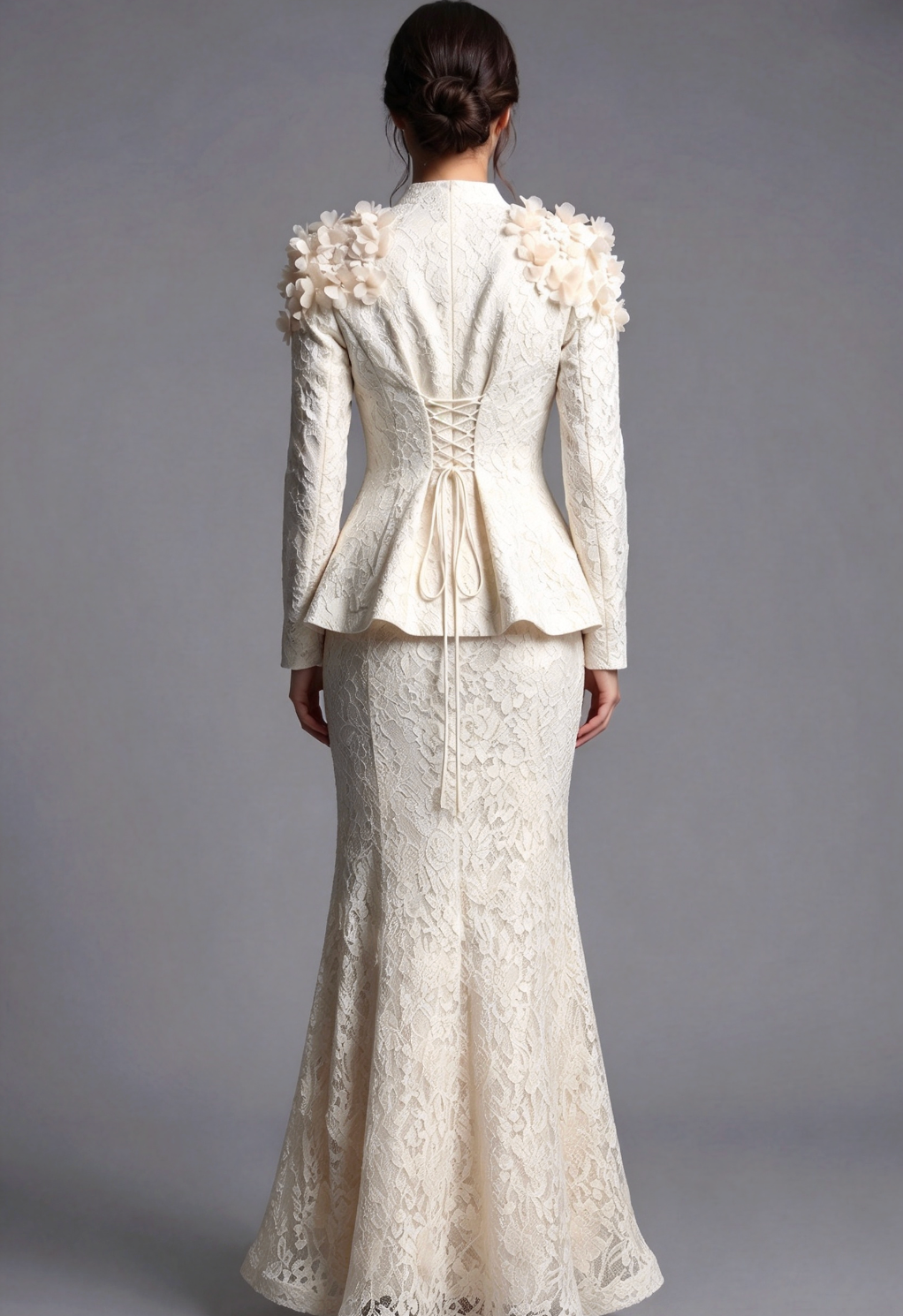 Ivory Corded Floral Lace Two-Piece Skirt Suit Flowering Girl