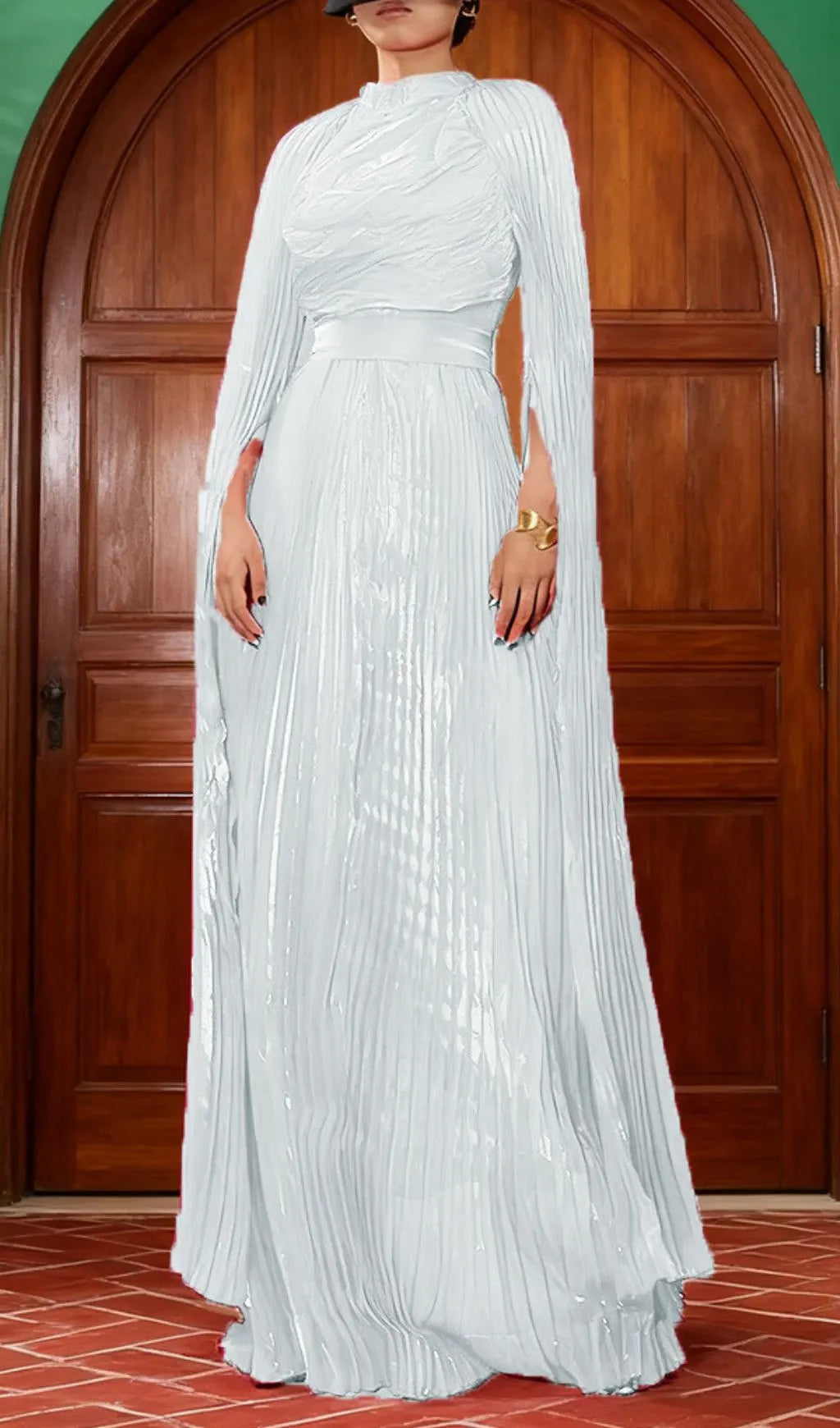 Hodaya Pleated Long Sleeve Maxi Dress Flowering Girl
