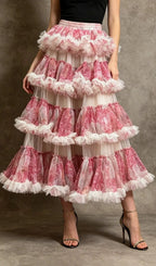 Leonor Pink Layered Midi Skirt Flowering Girl