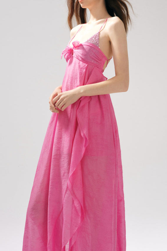 Rose Jacquard Patchwork Asymmetric Ruffle Tailored Dress Flowering Girl