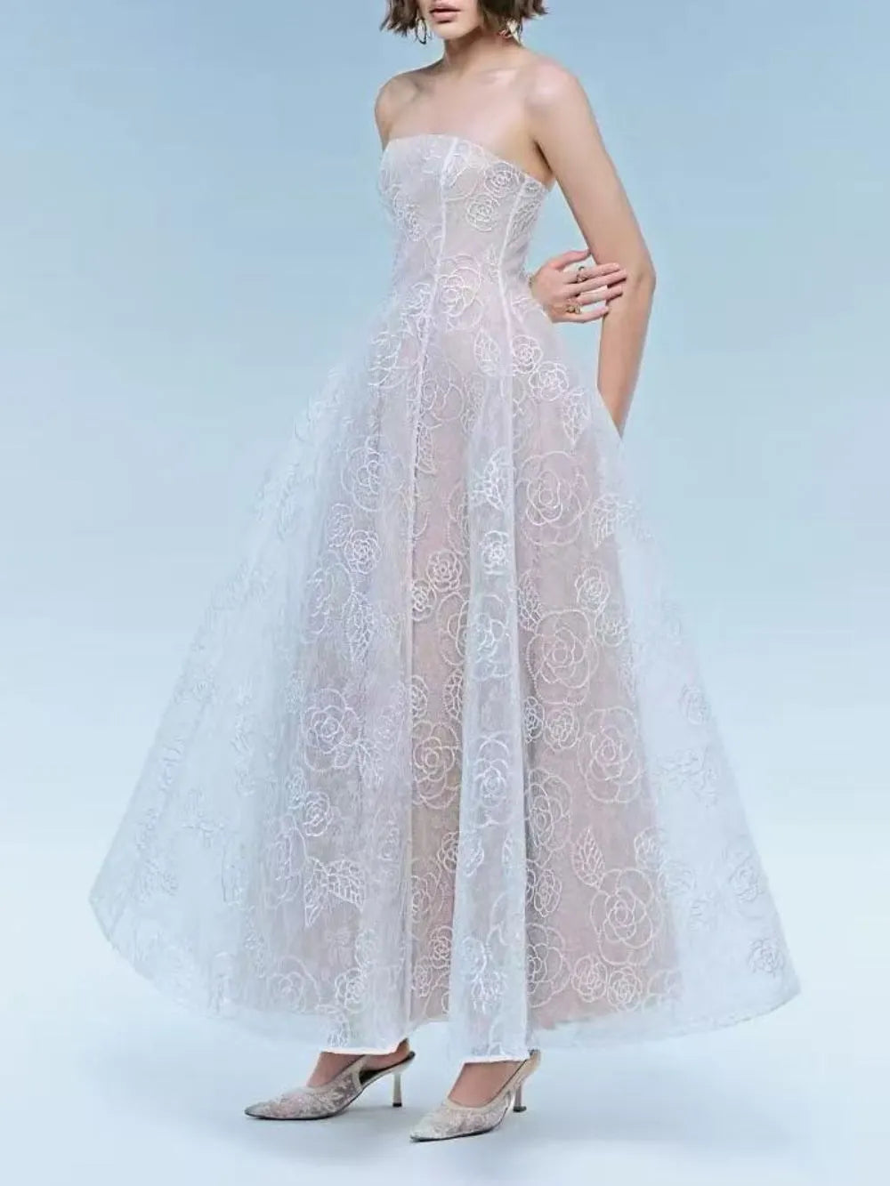 Milia Strapless Lace Midi Dress Flowering Girl