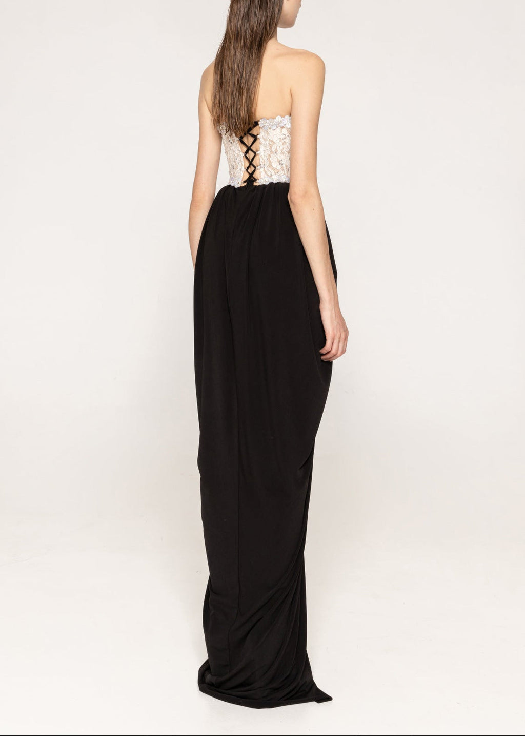 Sharon Lace Beaded Embellished Strapless Maxi Dress In Black Flowering Girl