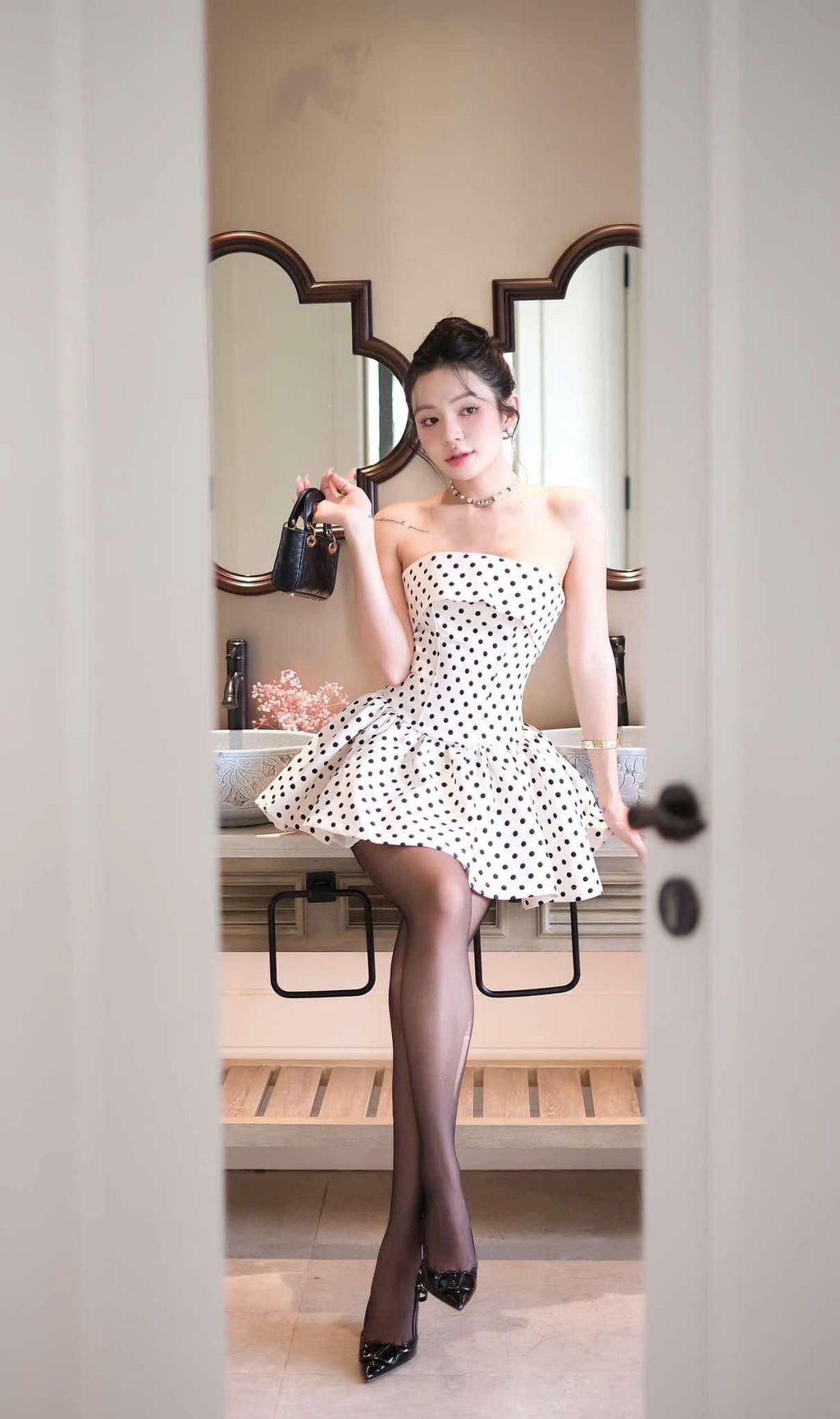 Lumi Dot Strapless Mini Dress Flowering Girl