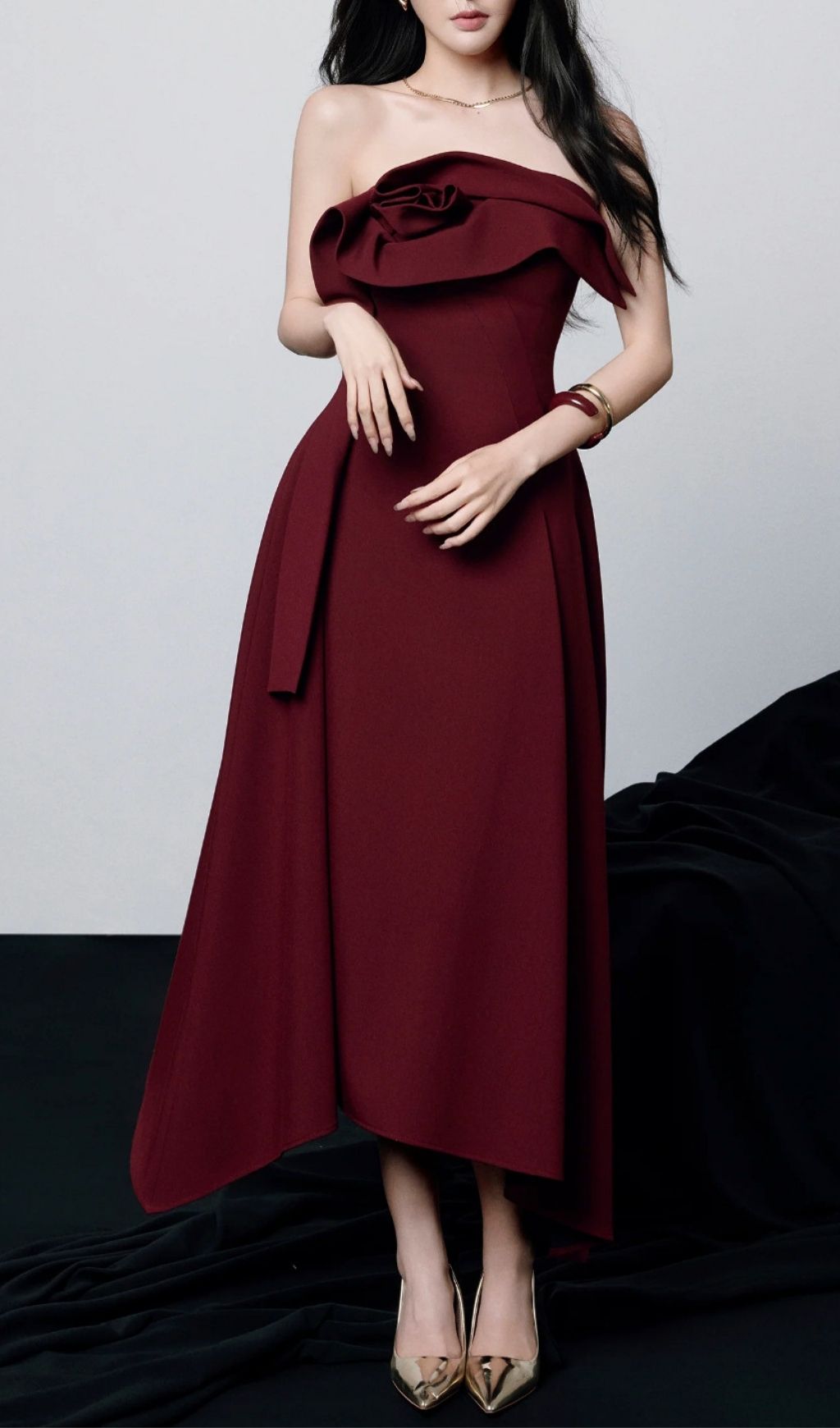 Kesia Red Strapless Midi Dress Flowering Girl