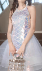 Cosette Halter Sequin Mesh Maxi Dress Flowering Girl
