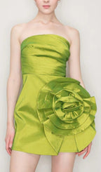 Satin Strapless 3D Floras Mini Dress Flowering Girl