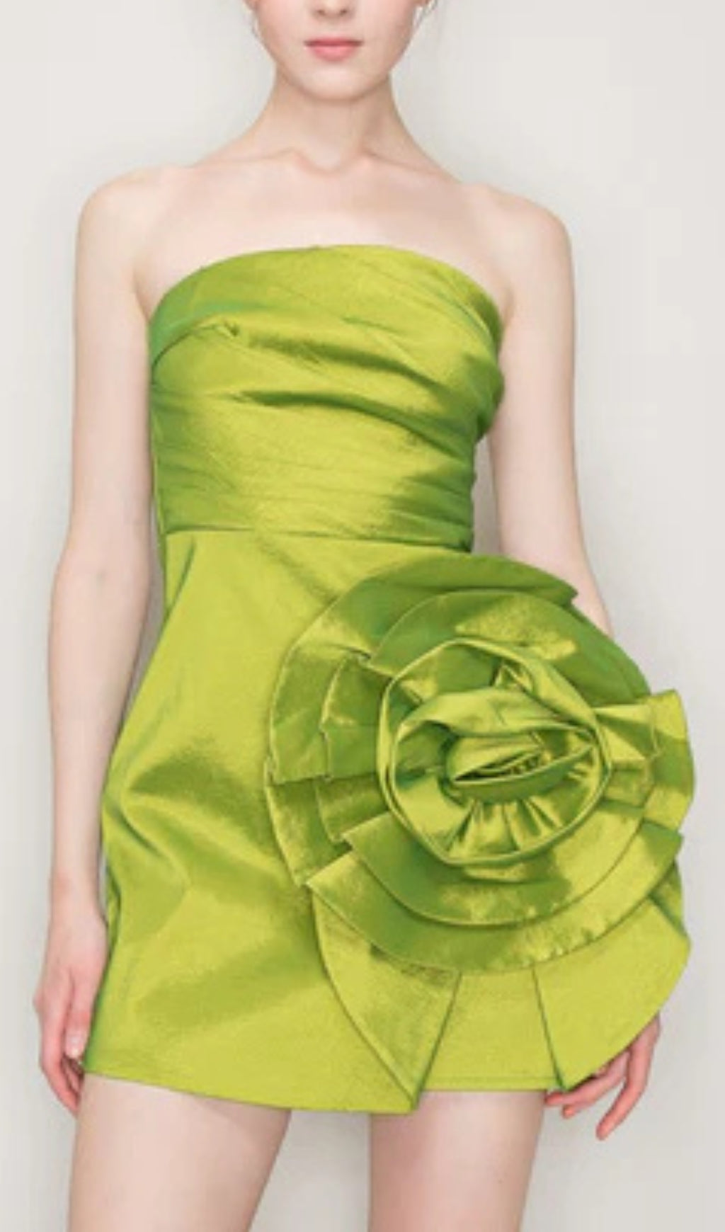 Satin Strapless 3D Floras Mini Dress Flowering Girl