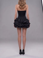 Maleni Black Strapless Bustier Polka Dot Bubble Dress Flowering Girl