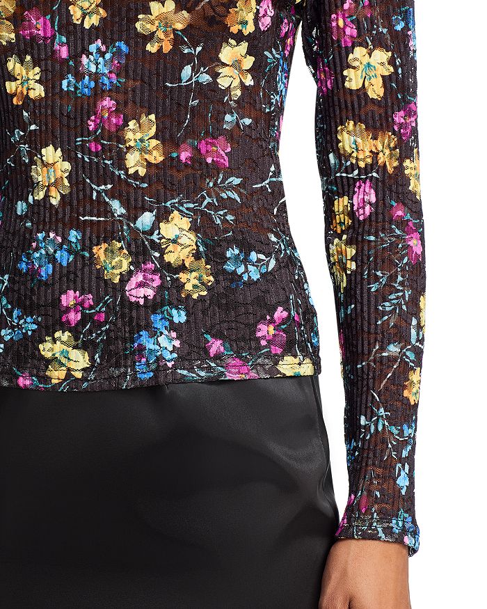 Floral Puckered Lace Top in black multi Flowering Girl