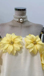 Sabrina Off-Shoulder 3D Floral Mini Dress In Yellow Flowering Girl