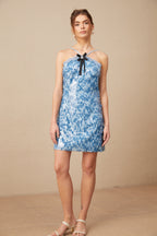 Victoire blue halterneck sequined mini dress Flowering Girl
