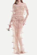eudora floral inspired ruffle layer tulle gown in nude Flowering Girl