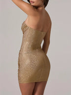 Marwa Strapless Diamante Ruched Mini Dress Flowering Girl