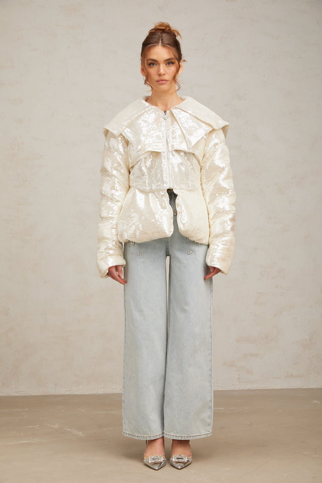 Joslyn White Sequined Down Coat Flowering Girl
