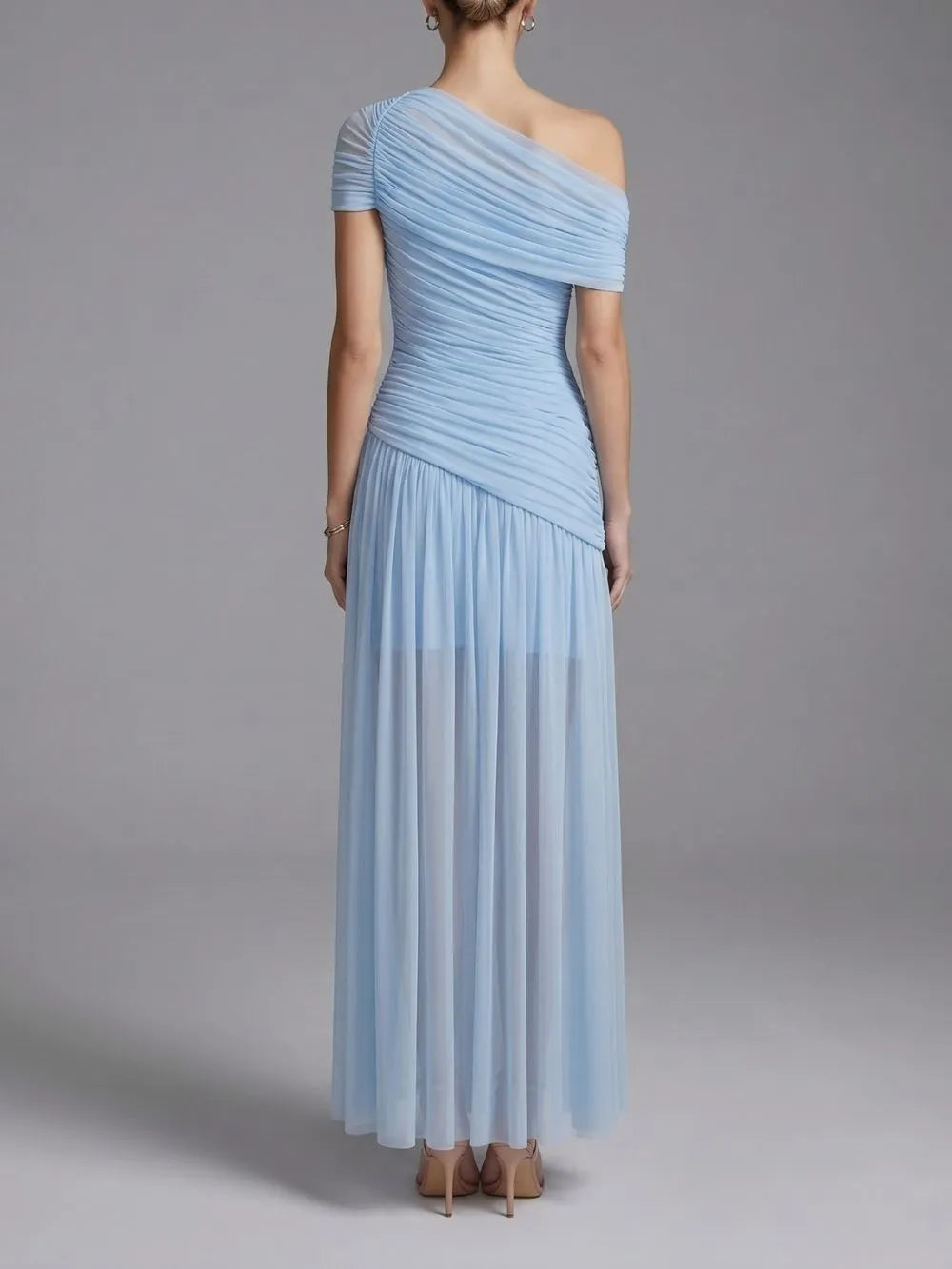 Maida Blue Ruched Maxi Dress Flowering Girl