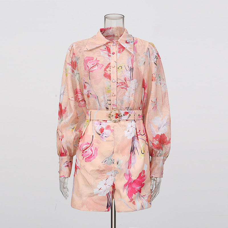 Orange Jenny Floral Printed Shirt Shorts Set Flowering Girl