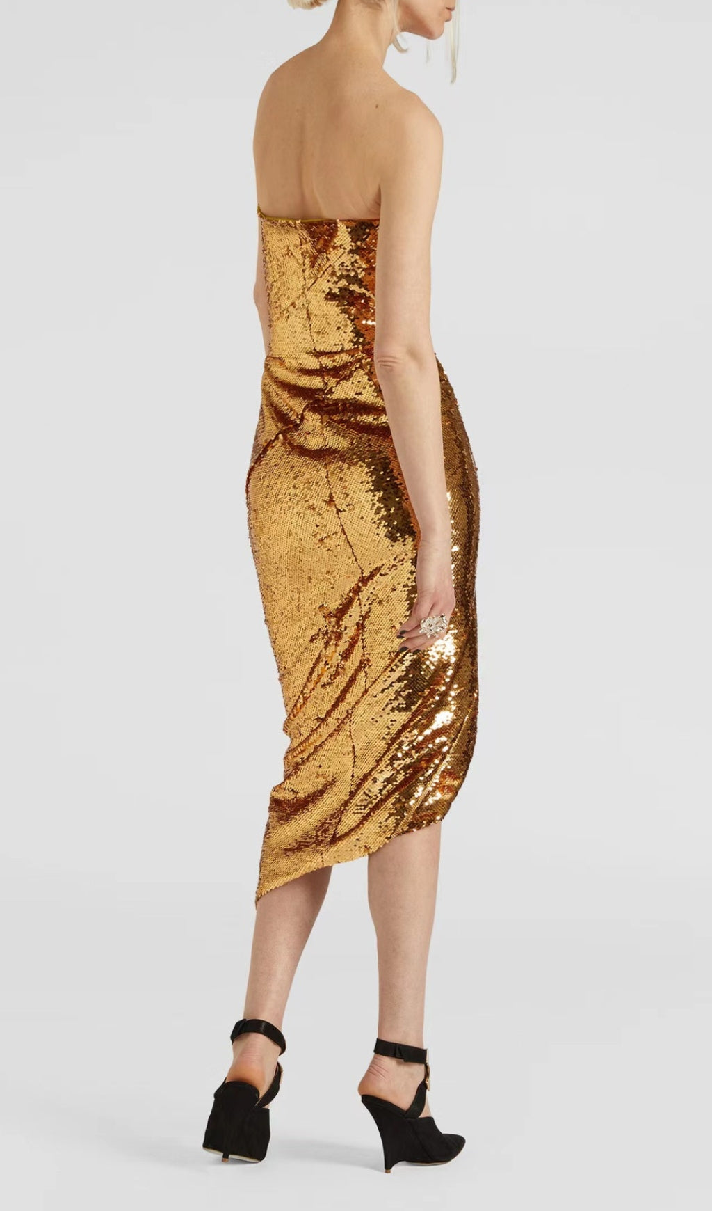 Alile Gold Asymmetric Sequin Midi Dress