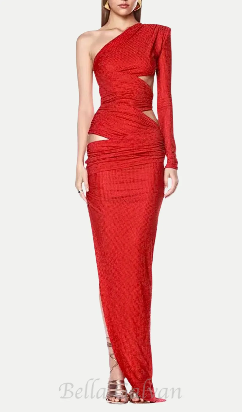 Caits One Shoulder Crystal Cutout Maxi Dress Flowering Girl