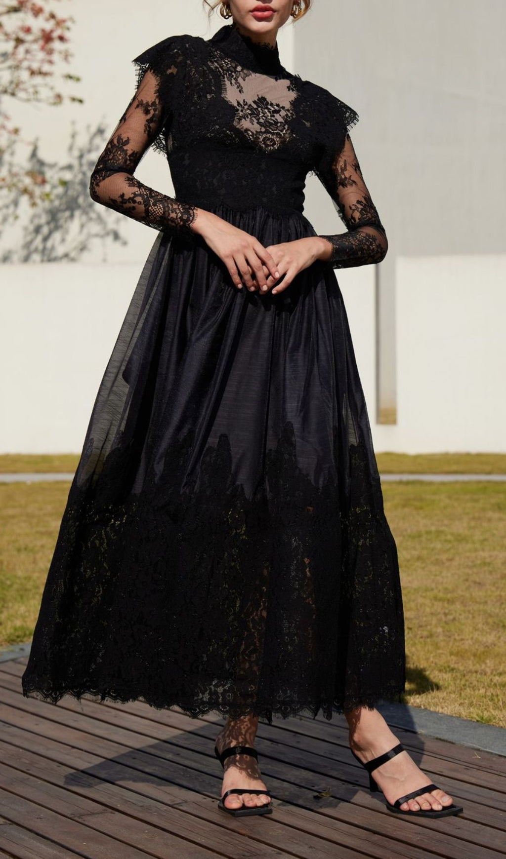 Bavo Black Lace Long Sleeve Maxi Dress Flowering Girl