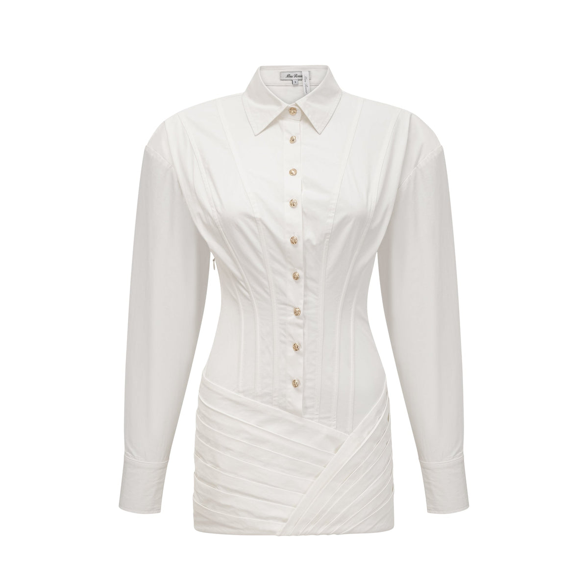 White Long Sleeve Corset Shirt Twist Wrap Mini Dress Flowering Girl