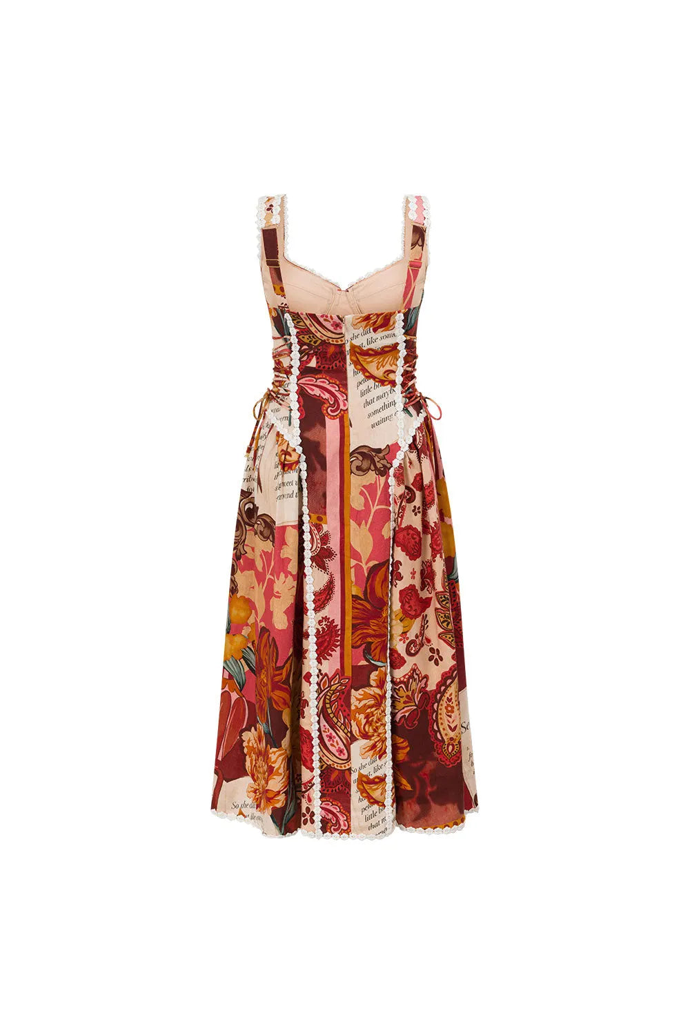 Pandora Spaghetti Strap Lace Linen Patchwork Midi Dress Flowering Girl