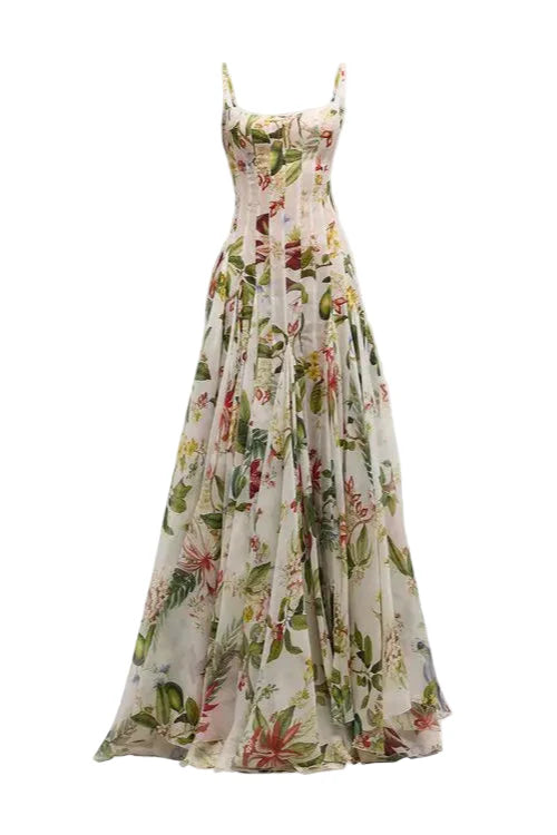 Multicolor Floral Print Fauna Gazar Gown Flowering Girl