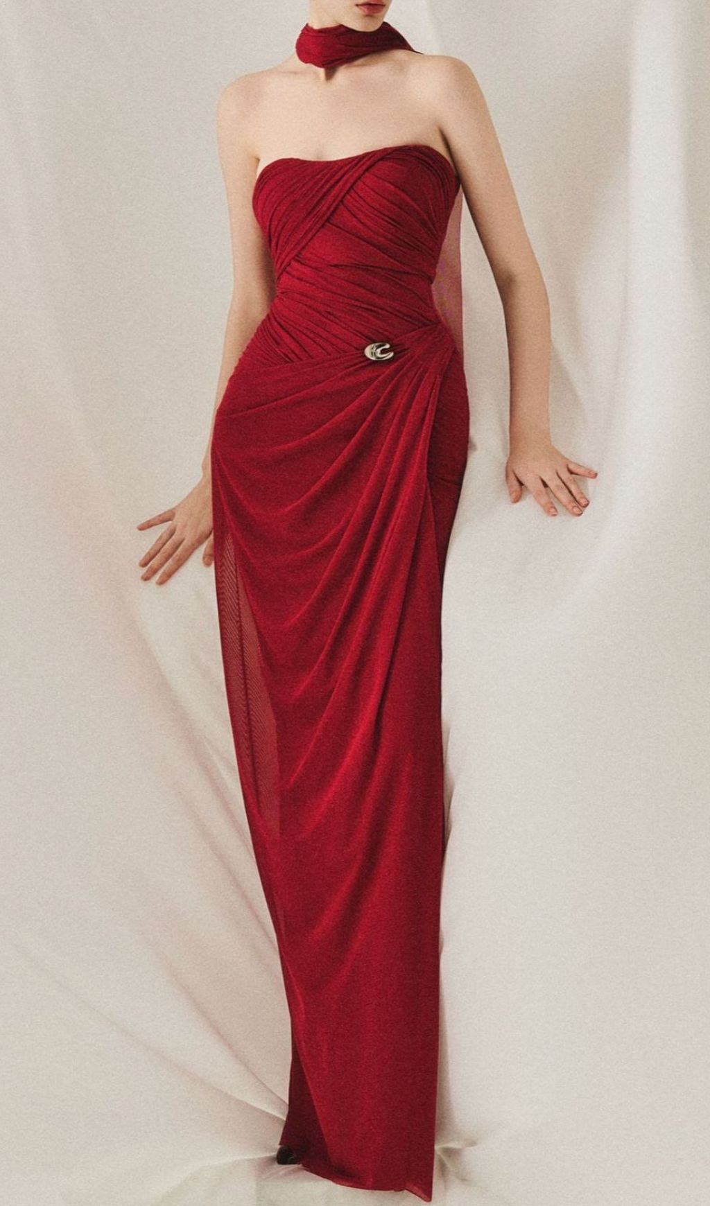 Lacey Red Ruched Maxi Dress Flowering Girl