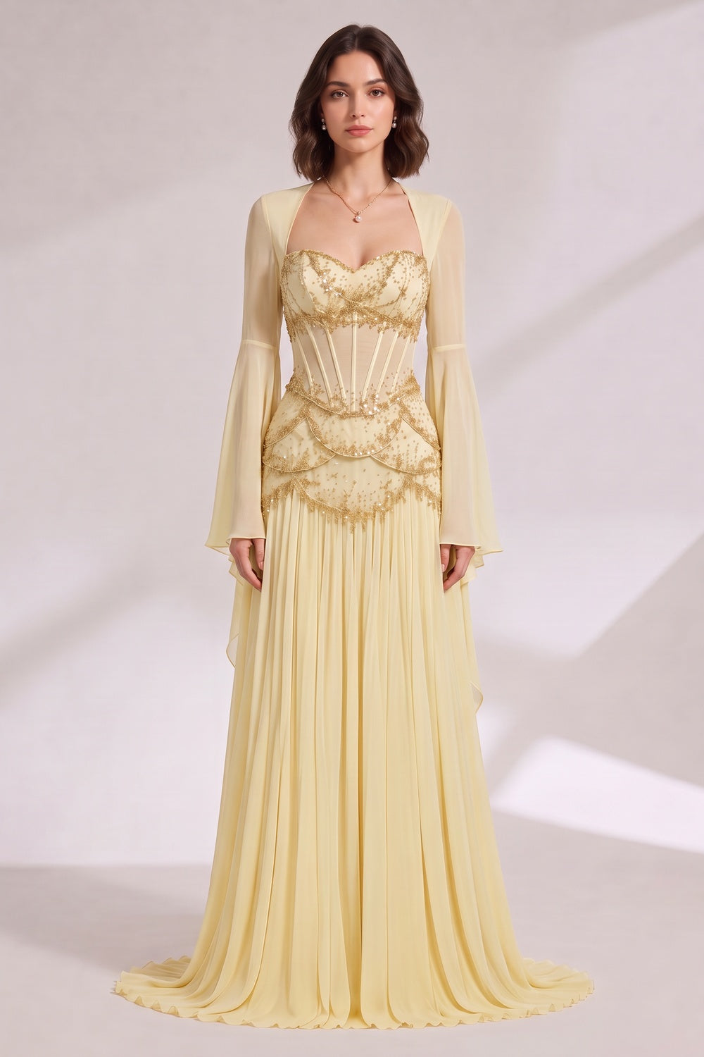 Pale Yellow Chiffon a-Line Gown Flowering Girl