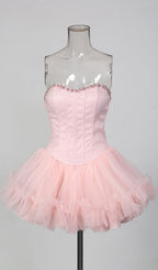 Jasmijn Pink Strapless Corset Mini Dress Flowering Girl