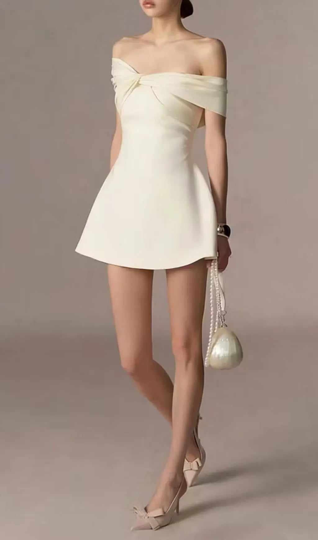 Off-The-Shoulder Twisted Front Mini Dress Flowering Girl