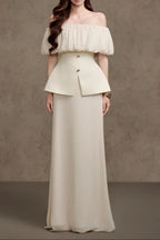 Karen Straight Plain Foam Silk Strapless Maxi Dress In White Flowering Girl