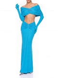 Quvion Off Shoulder Ruched Skirt Set Flowering Girl