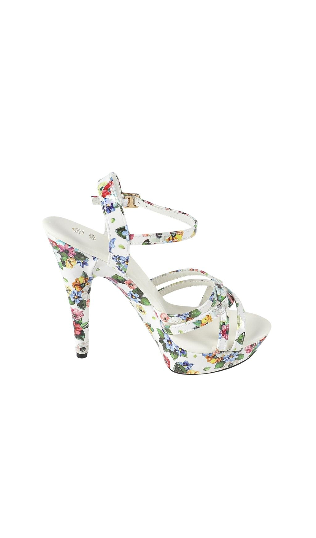 Kynthia White Floral Printed Heels Flowering Girl