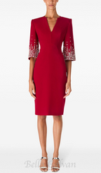 biela v-neck crystal-embellished midi dress in red Flowering Girl