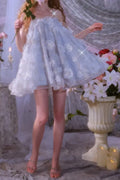 Tutu Light Blue Sleeveless Flower Diamond Short Doll Dress Flowering Girl