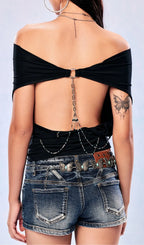 Leah Black One-Shoulder Top Flowering Girl