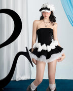 Erica Floral Patchwork Strapless Top Skirt Set In Black Flowering Girl