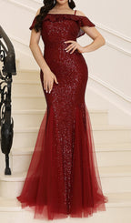 Charlee Red Sequin Mesh Maxi Dress Flowering Girl