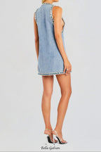 Stevie crystal Embellished Denim mini Dress in pale blue Flowering Girl