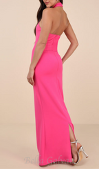 halter neck backless maxi dress in pink Flowering Girl