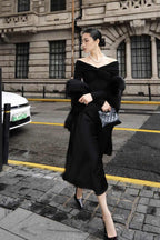 Black Stretch Knit Sweater Flowering Girl