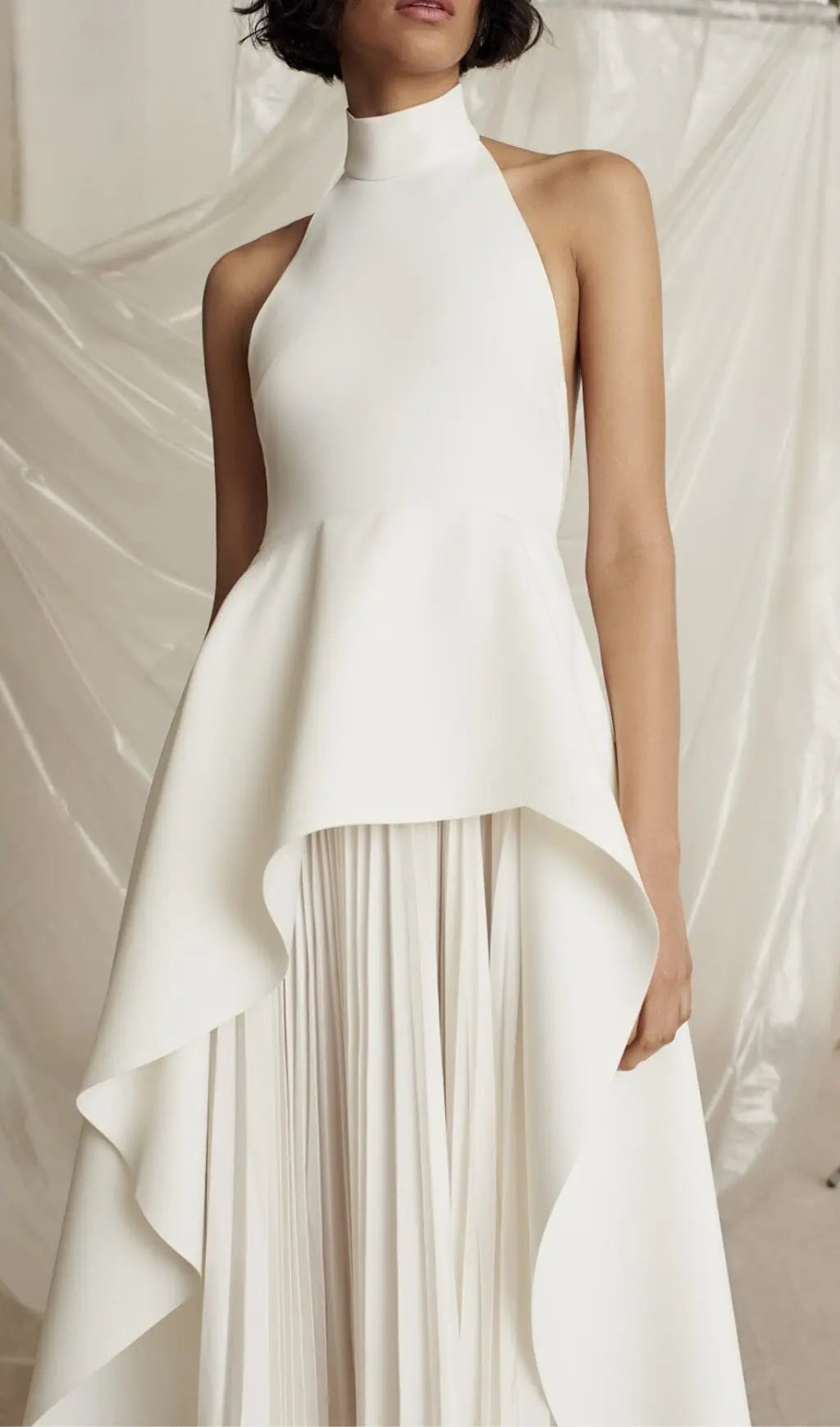 Bandage Halter Irregular Maxi Dress In White Flowering Girl