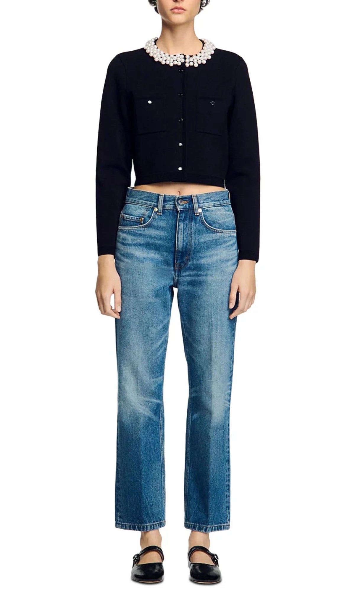 Beaded Collar Cardigan Flowering Girl