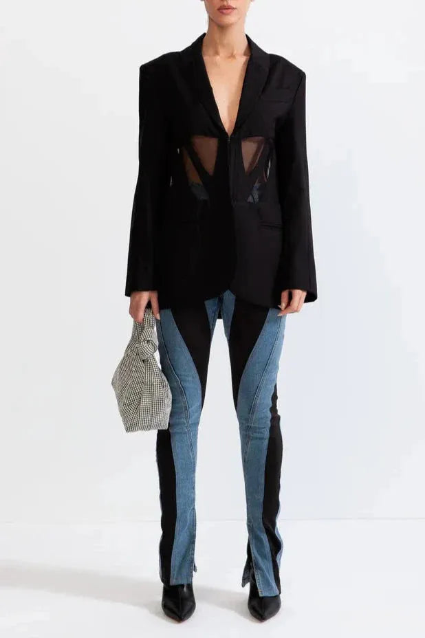 Patchwork Blazer In Black Flowering Girl