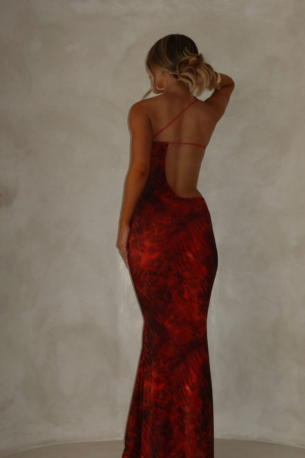 Cut Out Printed Maxi Dress Orange Flowering Girl